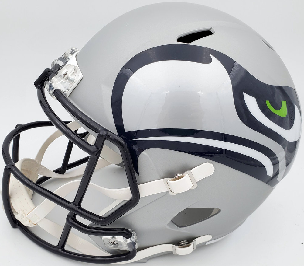 Russell Wilson Autographed Signed Seattle Seahawks Gray Amp Full Size Speed Replica Helmet In Blue Rw Holo #159113 Image a