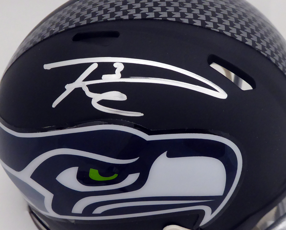 Russell Wilson Autographed Signed Seattle Seahawks Matte Black Speed Mini Helmet In Silver Rw Holo #145843 Image a