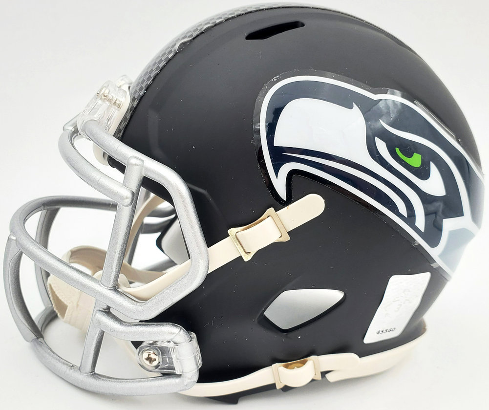 Russell Wilson Autographed Signed Seattle Seahawks Matte Black Speed Mini Helmet In Silver Rw Holo #145843 Image a