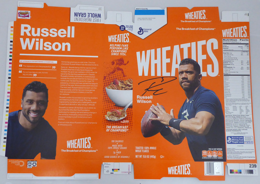 Russell Wilson Autographed Signed Wheaties Box Seattle Seahawks Rw Holo #145847 Image a
