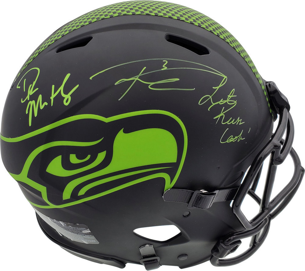 Russell Wilson Autographed Signed & Dk D.K. Metcalf Seattle Seahawks Eclipse Black Full Size Speed Authentic Helmet Let Russ Cook! Le #/12 Rw Holo & Beckett Beckett #185359 Image a