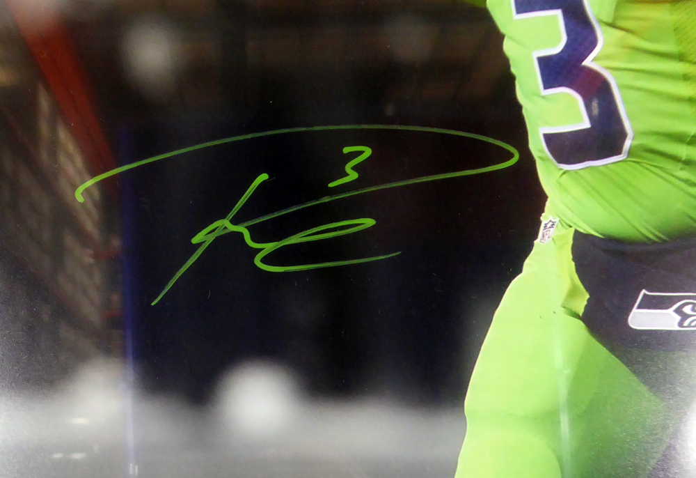 Russell Wilson Autographed Signed Framed 16X20 Photo Seattle Seahawks Action Green Color Rush Rw Holo #126674 Image a