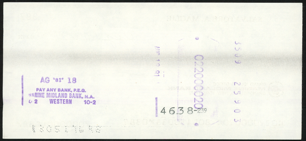 Sal Maglie Autographed 3X6 Check Brooklyn Dodgers, New York Yankees #147867 Image a