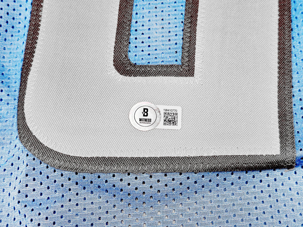 Detroit Lions Sam Laporta Autographed Blue Jersey Beckett Beckett Witness #225898 Image a
