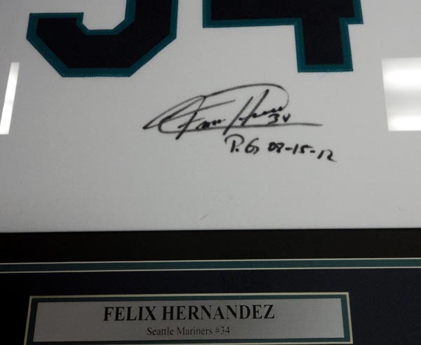 Mariners Felix Autographed Signed Seattle Hernandez Framed White Majestic Jersey Pg 8-15-12 PSA/DNA Image a