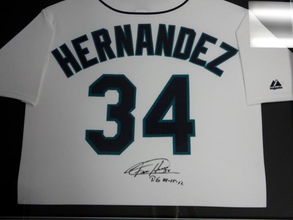 Mariners Felix Autographed Signed Seattle Hernandez Framed White Majestic Jersey Pg 8-15-12 PSA/DNA Image a