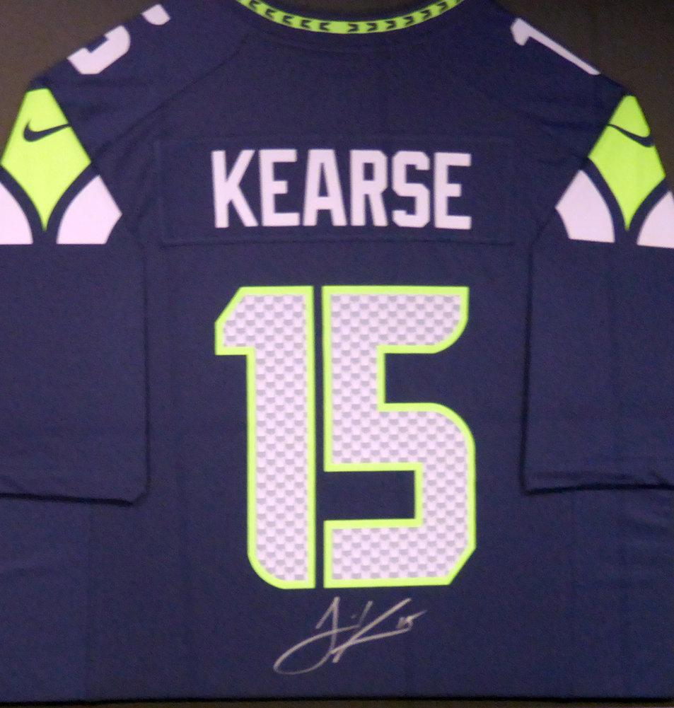 Seattle Seahawks Jermaine Kearse Autographed Framed Blue Nike Jersey Mcs Holo #107764 Image a