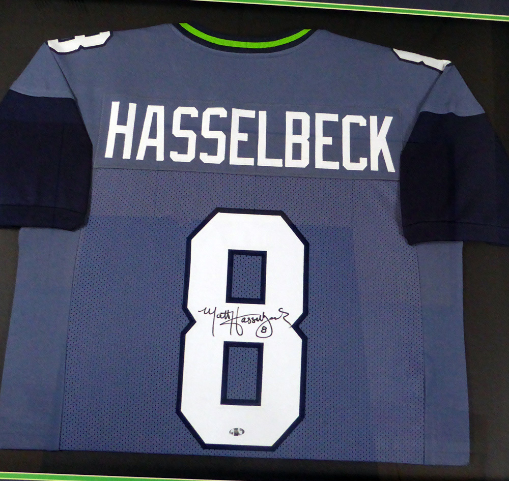Seattle Seahawks Matt Hasselbeck Autographed Framed Blue Jersey Mcs Holo #123639 Image a