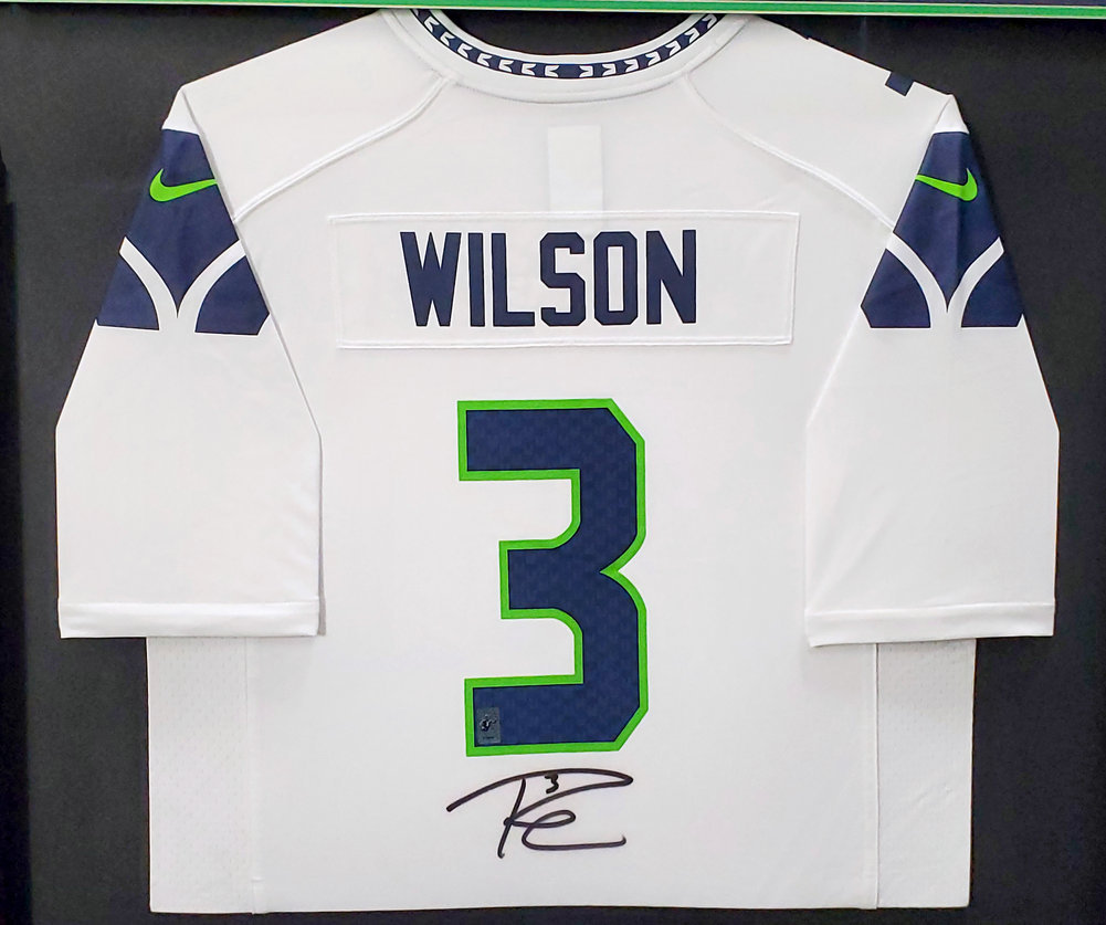 Seattle Seahawks Russell Wilson Autographed Framed White Nike Jersey Rw Holo #200431 Image a