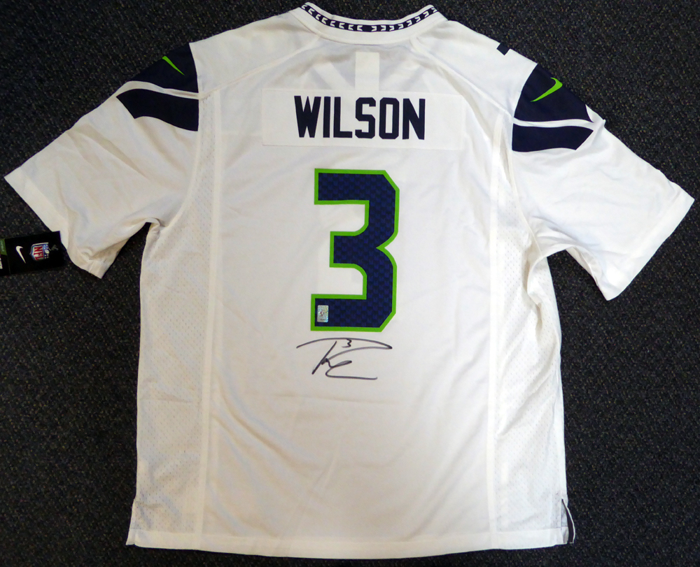 Russell Wilson Autographed Signed Seattle Seahawks White Nike Jersey Size Xl Rw Holo #105023 Image a