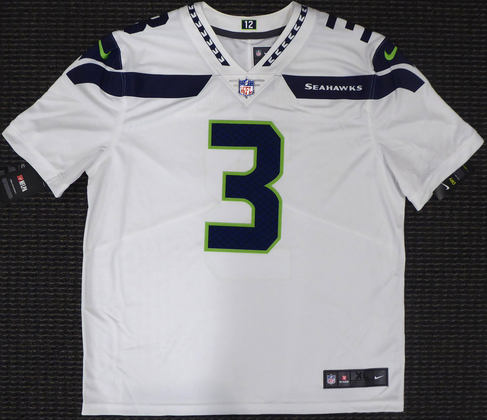 Russell Wilson Autographed Signed Seattle Seahawks White Nike Twill Jersey Size Xl Rw Holo #159118 Image a