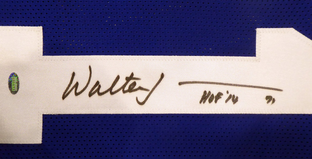 Seattle Seahawks Walter Jones Autographed Blue Jersey "HOF '14" Mcs Holo #165118 Image a