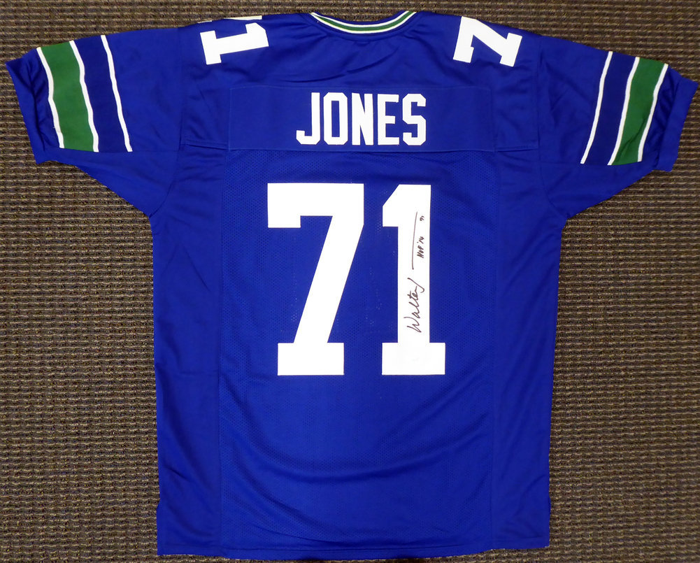 Seattle Seahawks Walter Jones Autographed Blue Jersey "HOF '14" Mcs Holo #165118 Image a