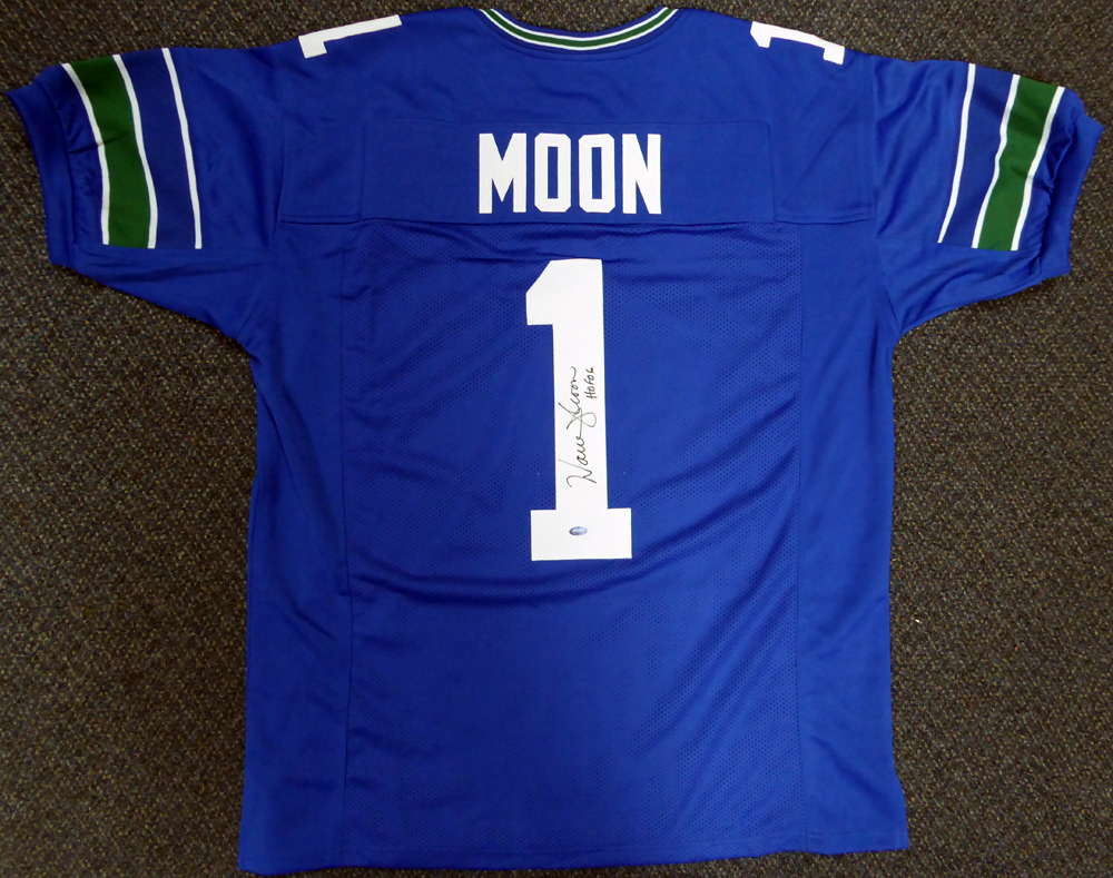 Seattle Seahawks Warren Moon Autographed Blue Jersey "HOF 06" Mcs Holo #112487 Image a