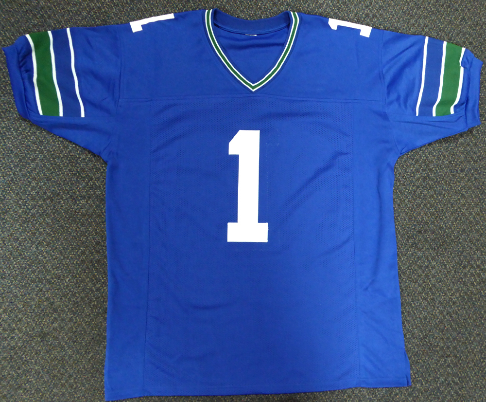 Seattle Seahawks Warren Moon Autographed Blue Jersey "HOF 06" Mcs Holo #112487 Image a