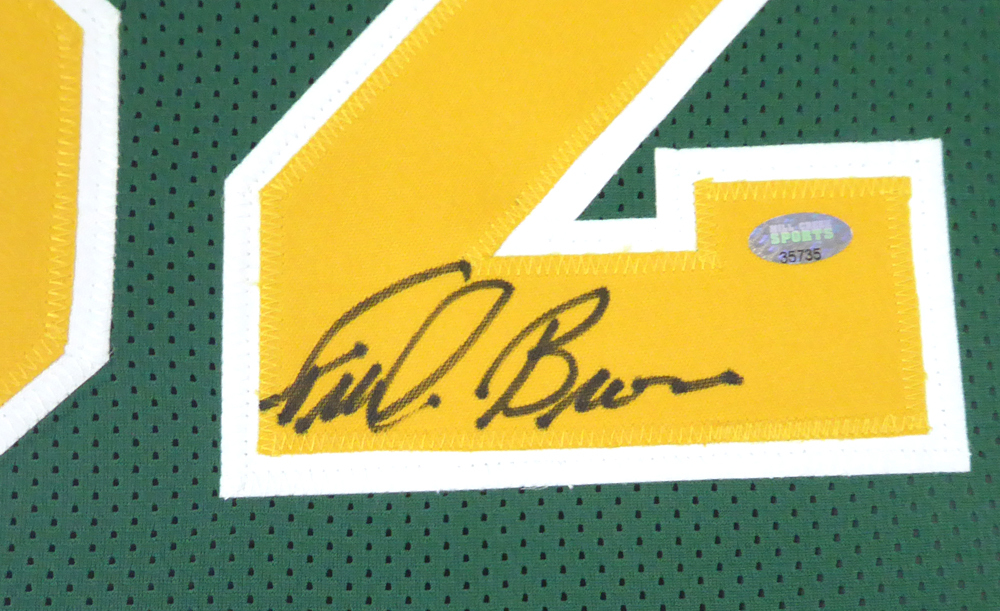 Seattle Sonics "Downtown" Fred Brown Autographed Framed Green Jersey Mcs Holo #107766 Image a