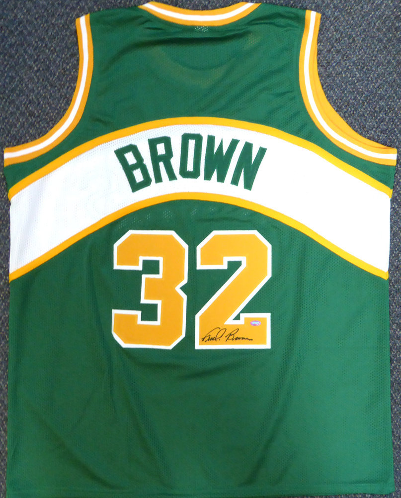 Seattle Sonics Fred Brown Autographed Green Jersey Mcs Holo #106743 Image a