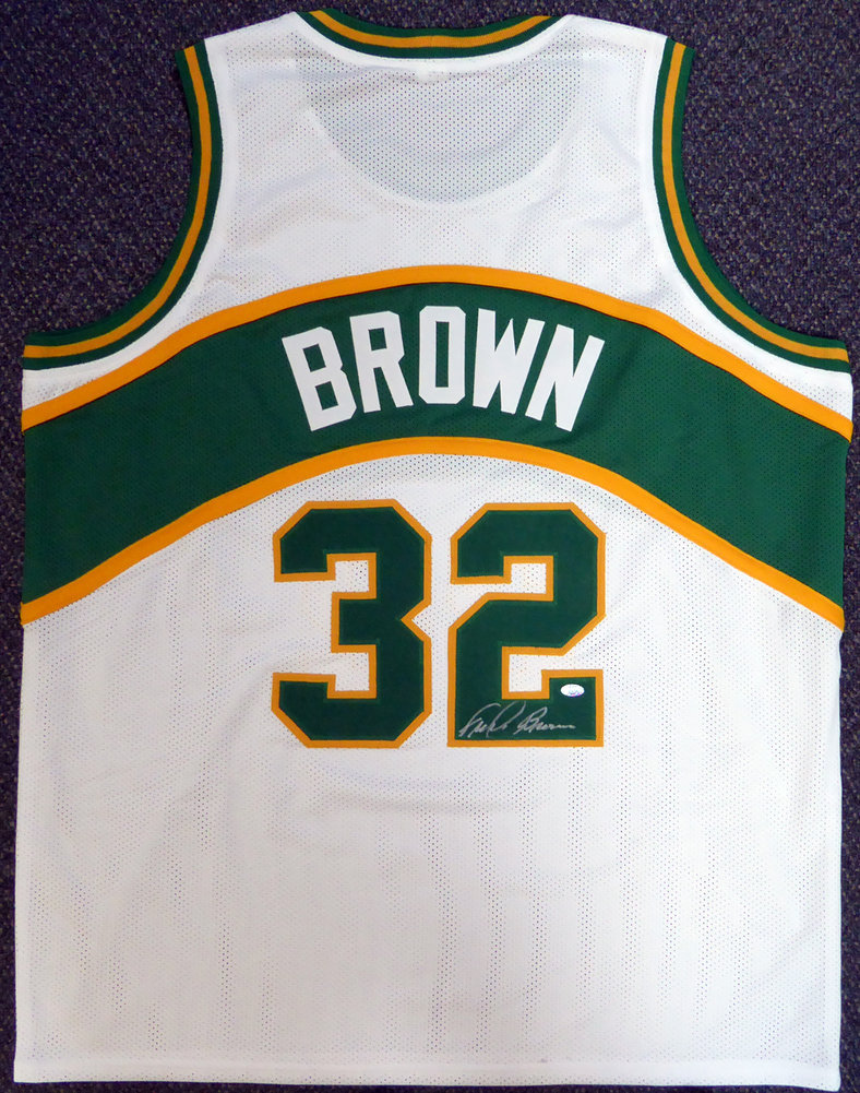 Seattle Sonics Fred Brown Autographed White Jersey Mcs Holo #106744 Image a
