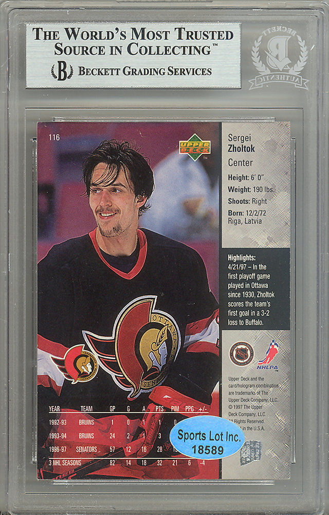 Sergei Zholtok Autographed 1994-95 Leaf Card #508 Boston Bruins Beckett Beckett Image a