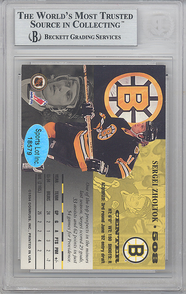 Sergei Zholtok Autographed 1994-95 Leaf Card #508 Boston Bruins Beckett Beckett Image a