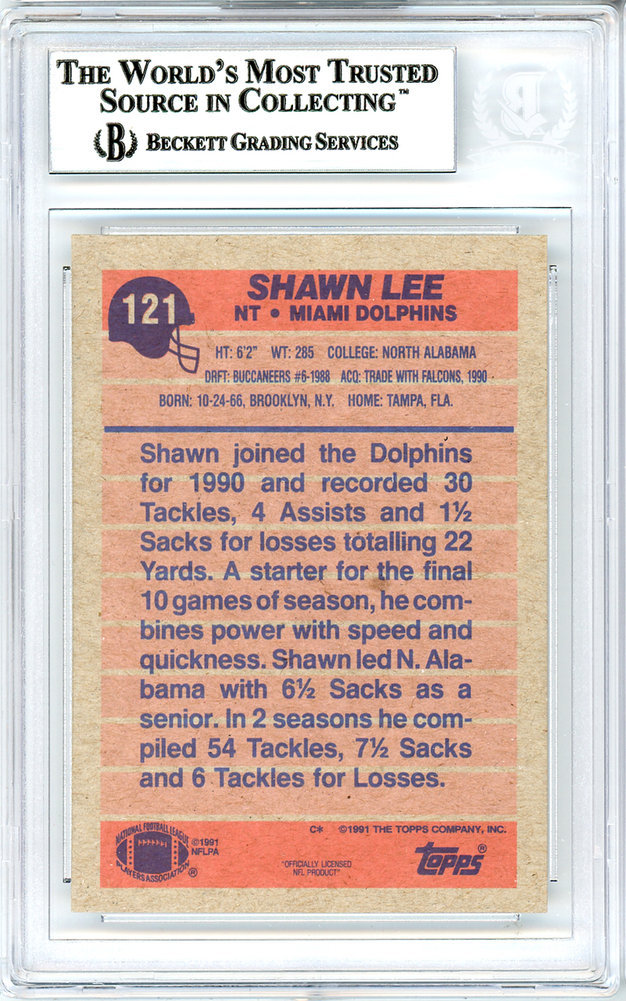 Shawn Lee Autographed 1991 Topps Rookie Card #121 Miami Dolphins Beckett Beckett Image a