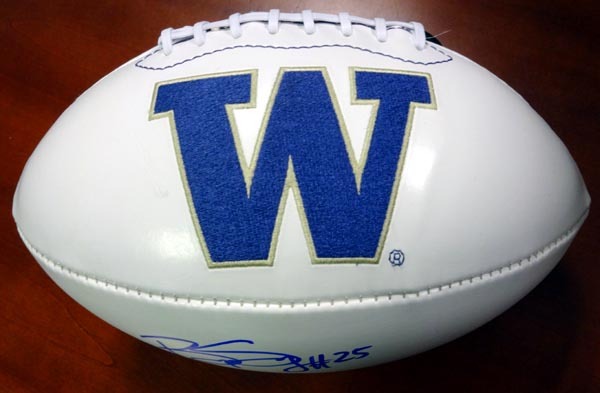 Bishop Sankey Autographed Signed White Logo Football Washington Huskies "Go Dawgs" Mcs Holo #73082 Image a