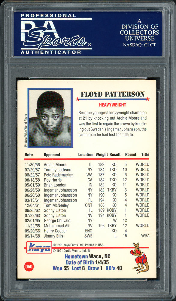 Floyd Patterson Autographed 1991 Kayo Card #50 PSA/DNA Image a