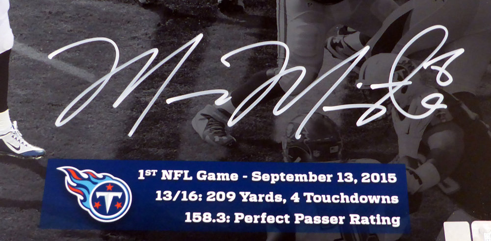 Marcus Mariota Autographed 16X20 Photo Tennessee Titans First Game Mm Holo #95007 Image a