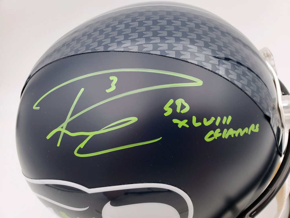 Russell Wilson Autographed Signed Seattle Seahawks Full Size Replica Helmet Sb Xlviii Champs In Green Rw Holo #72372 Image a