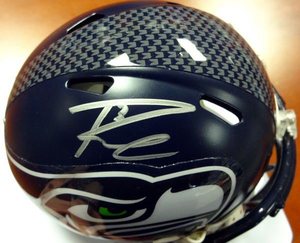 Russell Wilson Autographed Signed Seattle Seahawks Speed Mini Helmet In Silver Rw Holo #71468 Image a