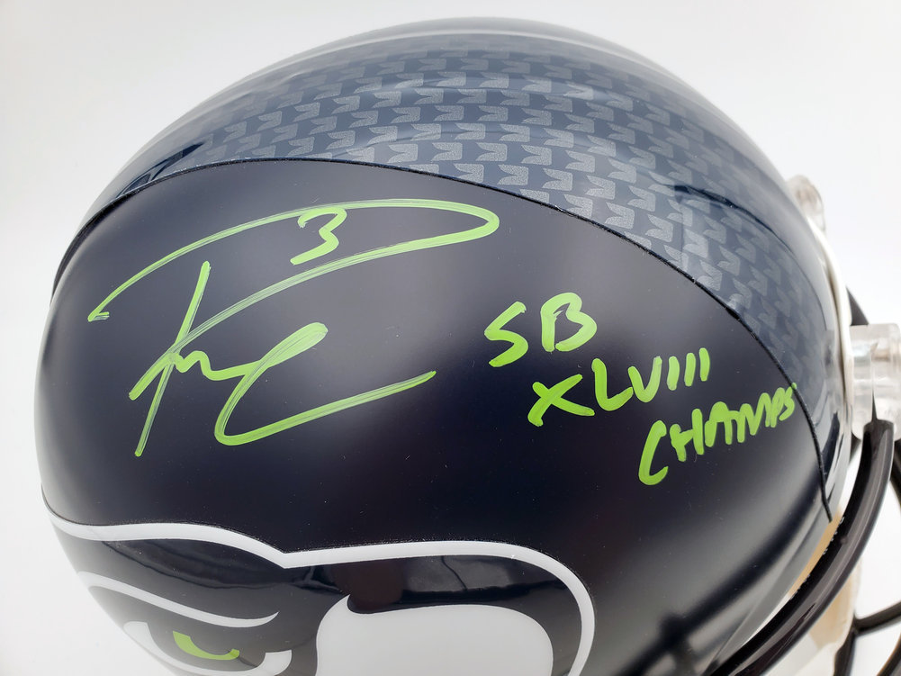 Russell Wilson Autographed Signed Seattle Seahawks Super Bowl Full Size Replica Helmet Sb Xlviii Champs In Green Rw Holo #72350 Image a