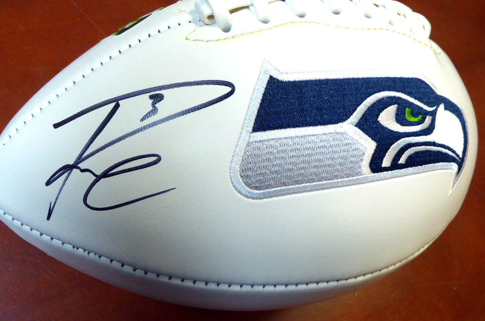 Russell Wilson Autographed White Logo Football Seattle Seahawks Rw Holo #105663 Image a