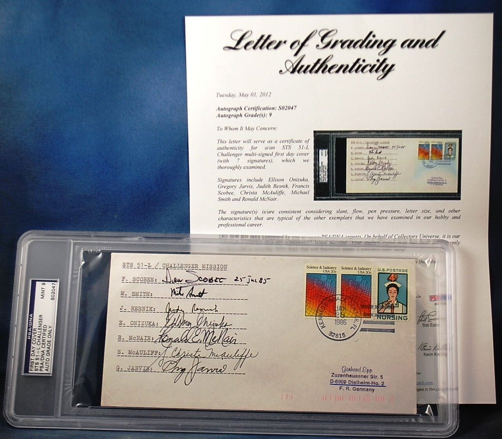 Smith Autographed Signed Mcauliff Reznik Scobee Mcnair Sts 51 L Challenger Crew Fdc PSA/DNA Image a