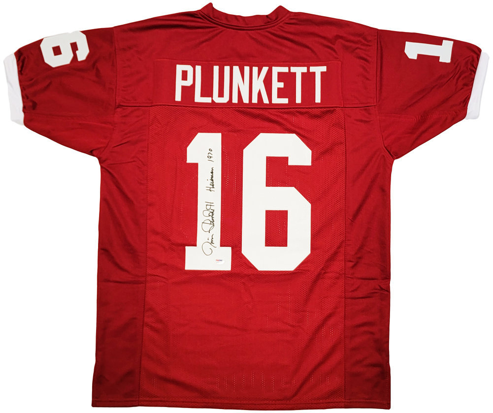 Stanford Cardinal Jim Plunkett Autographed Red Jersey "Heisman 1970" PSA/DNA Image a