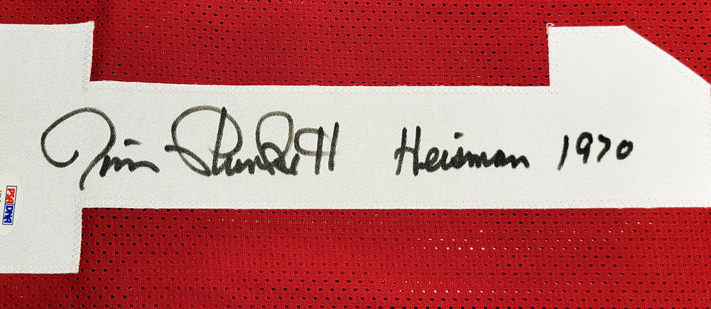 Stanford Cardinal Jim Plunkett Autographed Red Jersey "Heisman 1970" PSA/DNA Image a
