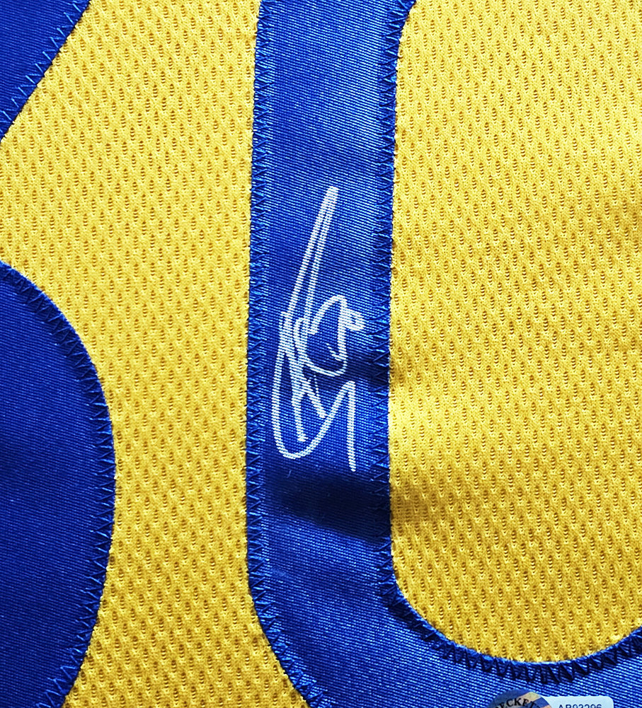 Golden State Warriors Stephen Curry Autographed Framed Yellow Jersey Beckett Beckett Image a