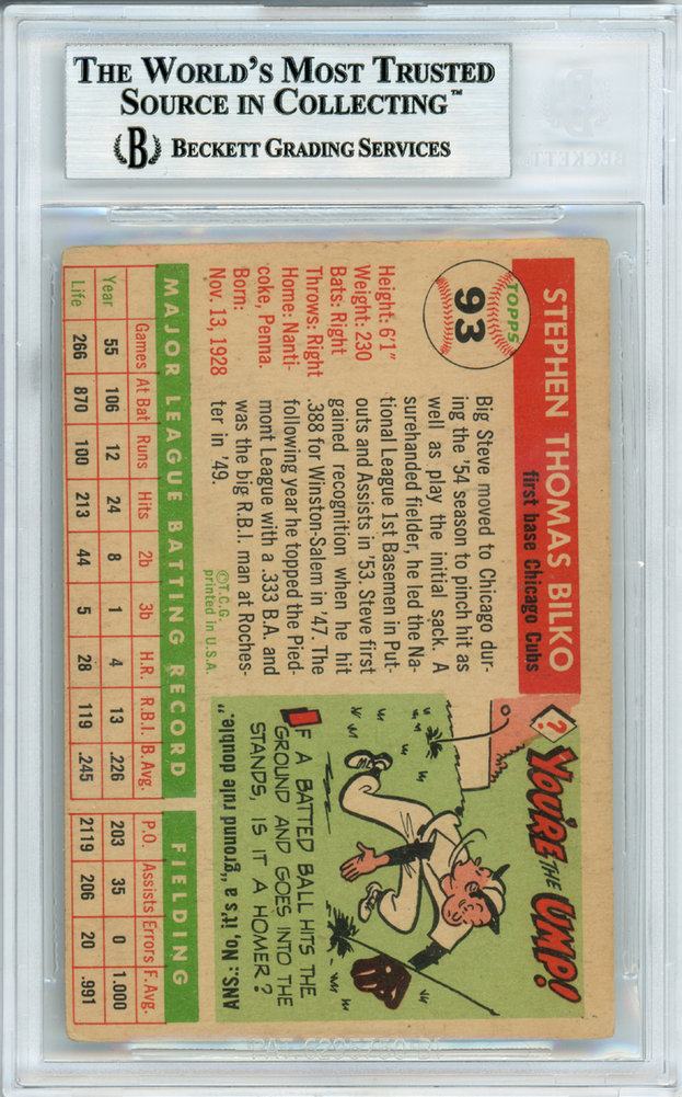 Steve Bilko Autographed 1955 Topps Card #93 Chicago Cubs Beckett Beckett Image a