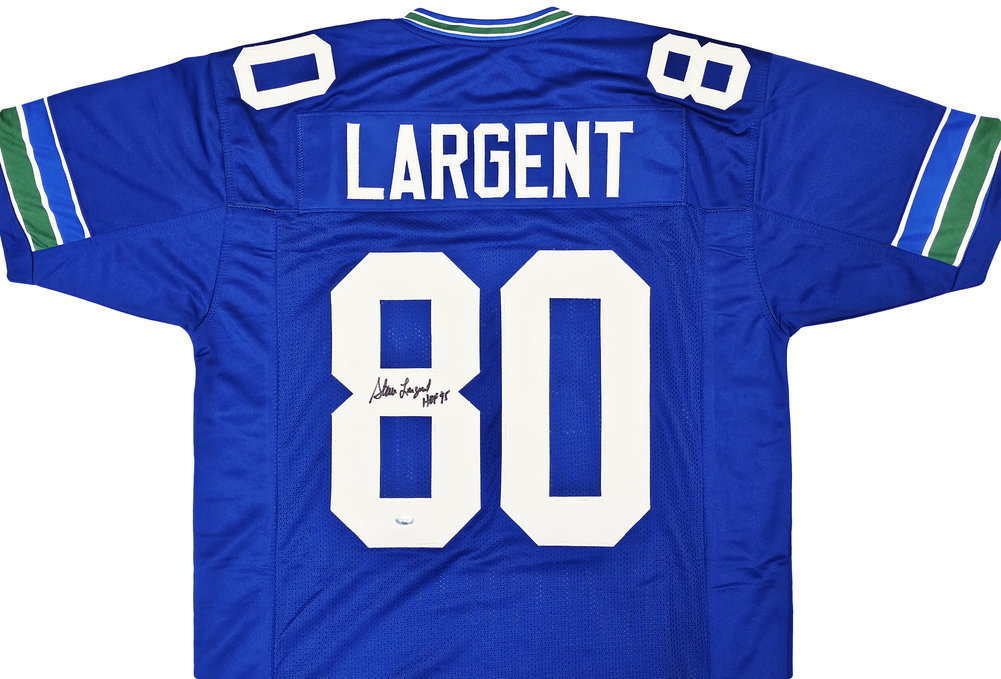 Seattle Seahawks Steve Largent Autographed Blue Jersey "HOF 95" Mcs Holo #112485 Image a