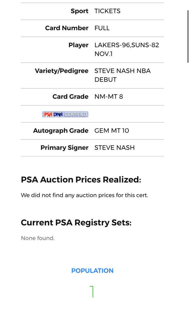 Steve Nash Autographed Signed NBA Debut Ticket Stub PSA/DNA Slab 8 Ticket/10 Auto Pop 1 Image a