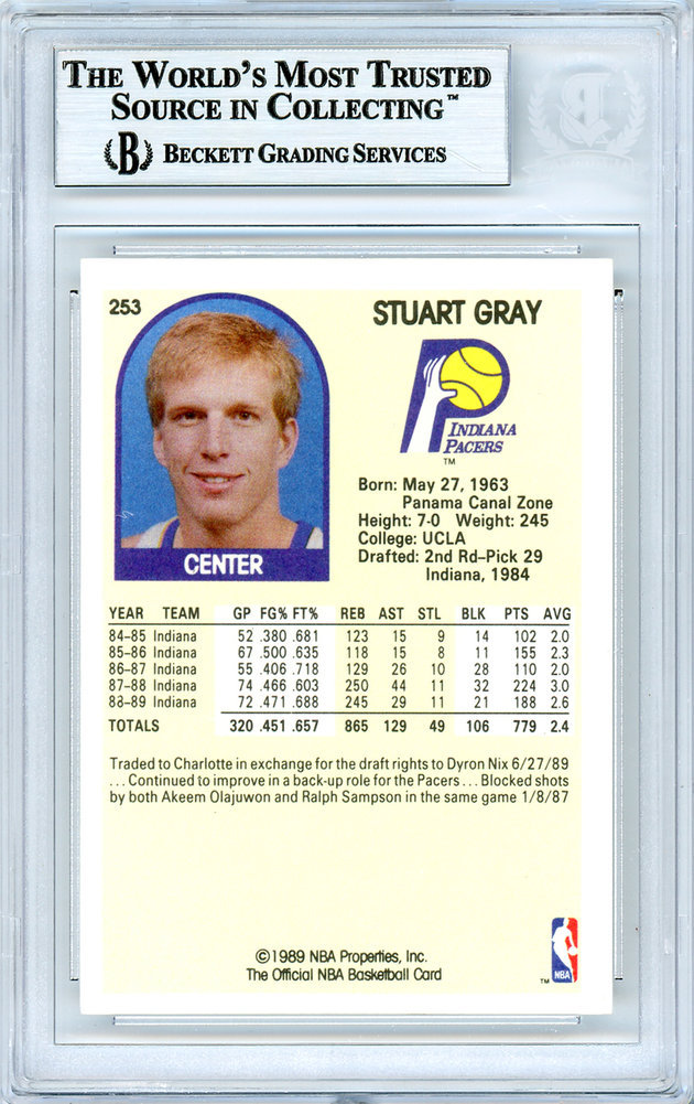 Stuart Gray Autographed 1989-90 Hoops Card #253 Indiana Pacers Beckett Beckett Image a