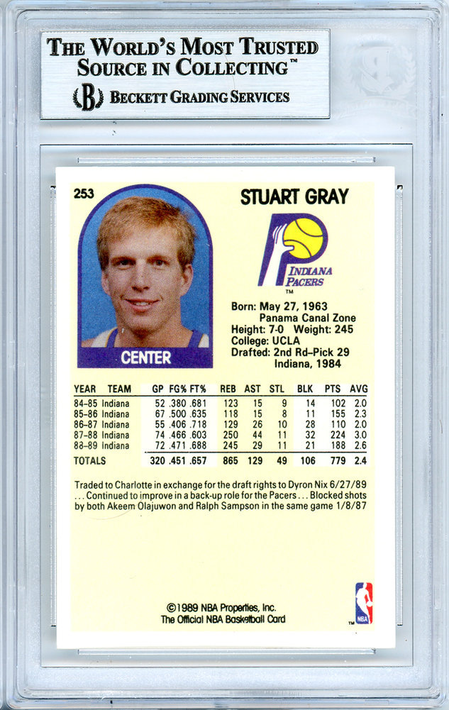 Stuart Gray Autographed 1989-90 Hoops Card #253 Indiana Pacers Beckett Beckett Image a