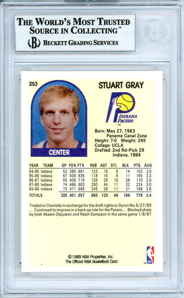 Stuart Gray Autographed 1989-90 Hoops Card #253 Indiana Pacers Beckett Beckett Image a