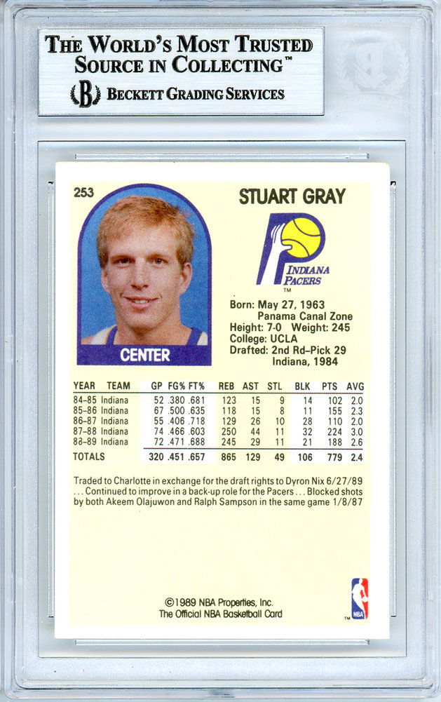 Stuart Gray Autographed 1989-90 Hoops Card #253 Indiana Pacers Beckett Beckett Image a