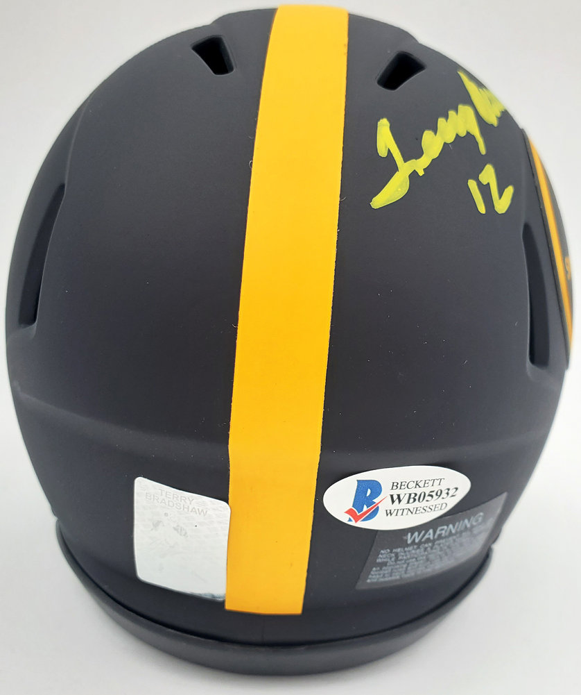 Terry Bradshaw Autographed Eclipse Black Pittsburgh Steelers Speed Mini Helmet Beckett Beckett Image a