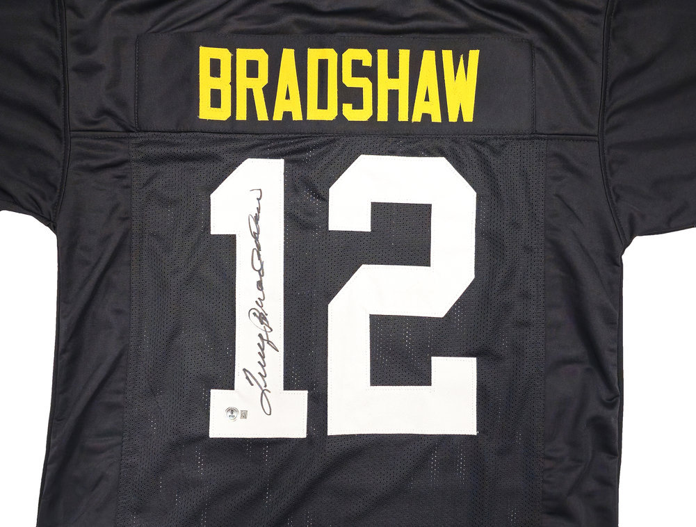 Pittsburgh Steelers Terry Bradshaw Autographed Black Jersey Beckett Beckett Witness #230649 Image a