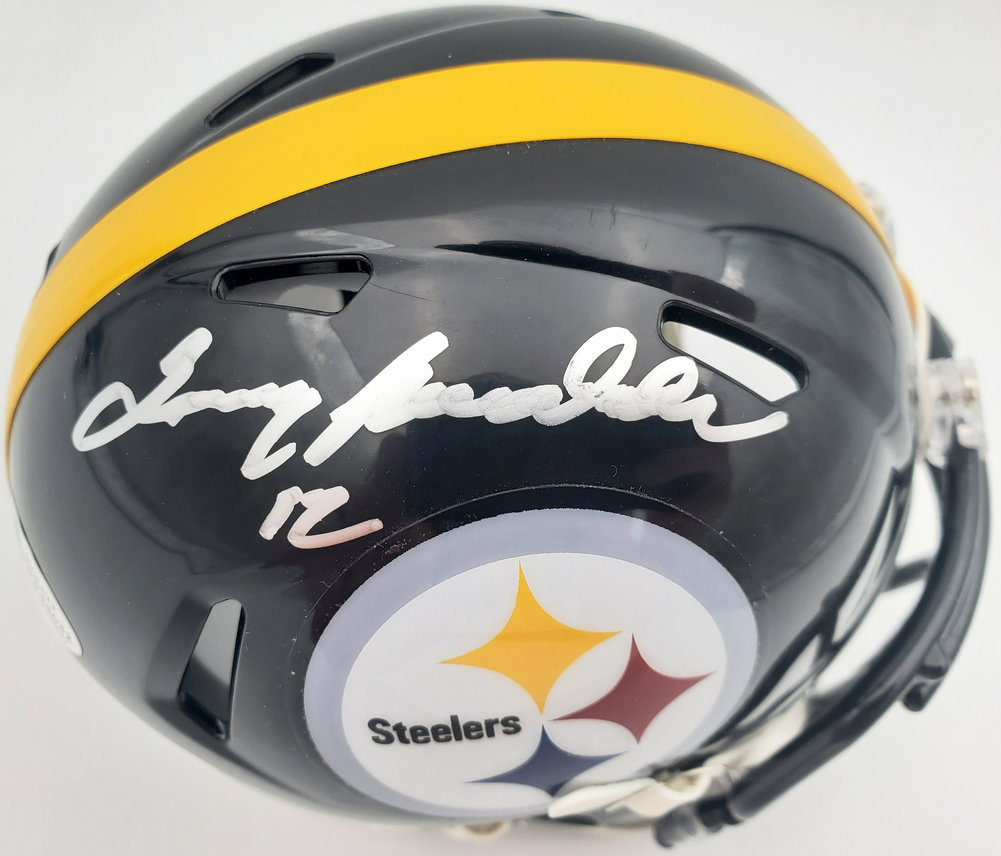 Terry Bradshaw Autographed Pittsburgh Steelers Black Speed Mini Helmet Beckett Beckett Image a