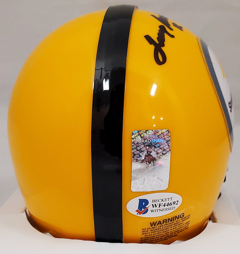 Terry Bradshaw Autographed Pittsburgh Steelers Yellow Mini Helmet Beckett Beckett Image a