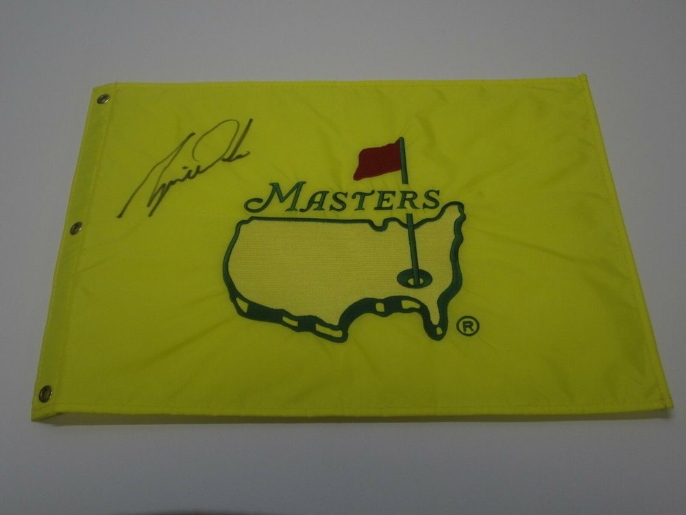 Tiger Woods Autographed Signed 1St Major Championship 1997 Masters Pin Flag JSA Loa COA Image a
