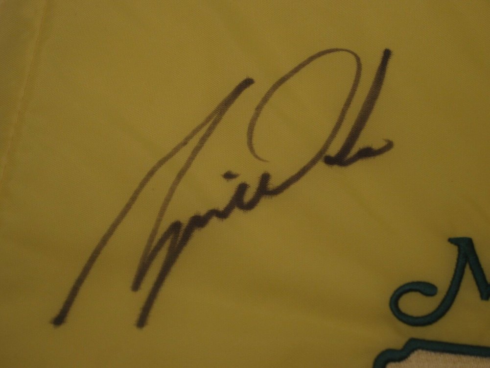 Tiger Woods Autographed Signed 1St Major Championship 1997 Masters Pin Flag JSA Loa COA Image a