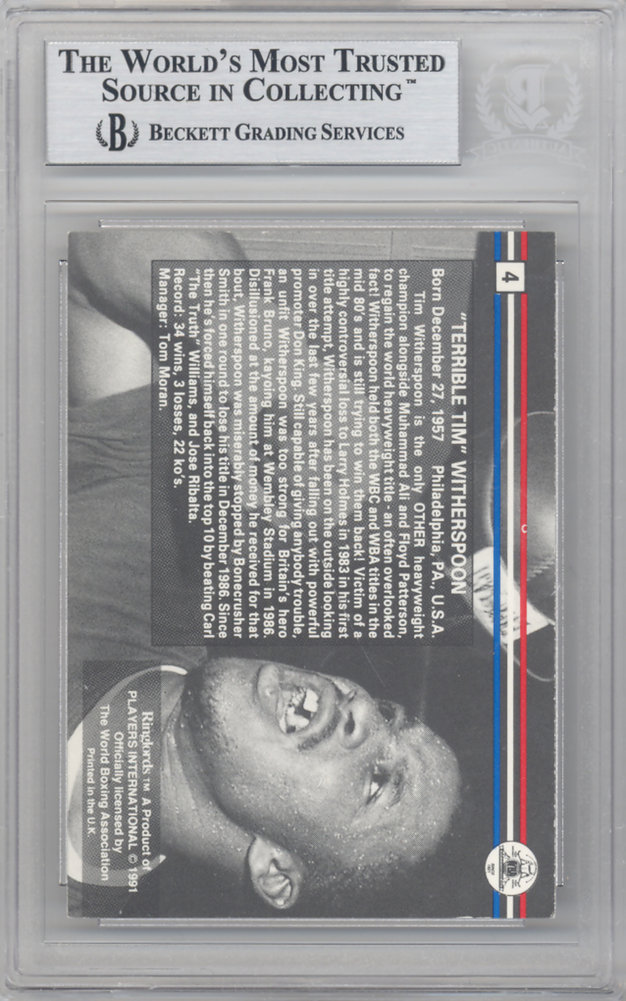 Tim Witherspoon Autographed 1991 Ringlords Card #4 Beckett Beckett Image a